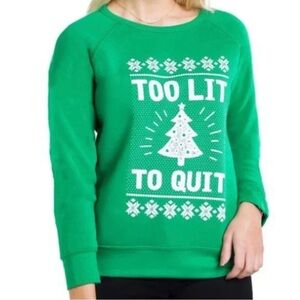 Tipsy Elves Christmas Too Lit to Quit Sweatshirt Sz M Green